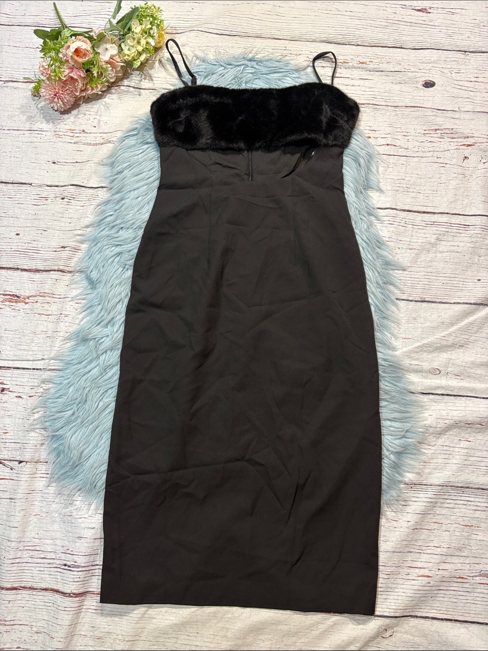 NWT Naked Wardrobe Black Cutout Midi Dress with Faux Fur Trim - Picture 6 of 10